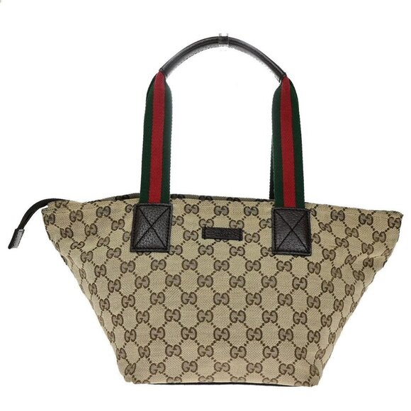 GUCCI Logo Sherry GG Pattern Hand Bag Canvas Leather Brown Italy 83ED812 - Picture 1 of 16